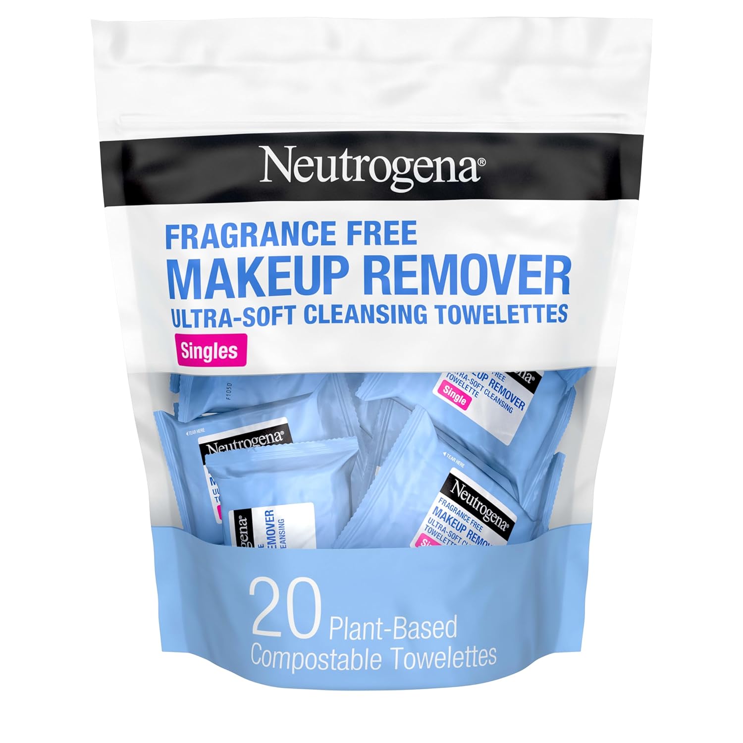 Neutrogena Fragrance-Free Makeup Remover Wipes Singles, Individually Wrapped Face Towelettes, Gently Remove Dirt, Oil, Waterproof Mascara & Makeup, Alcohol-Free Daily Face Wipes for Travel, 20 ct Quick Pick Grocers